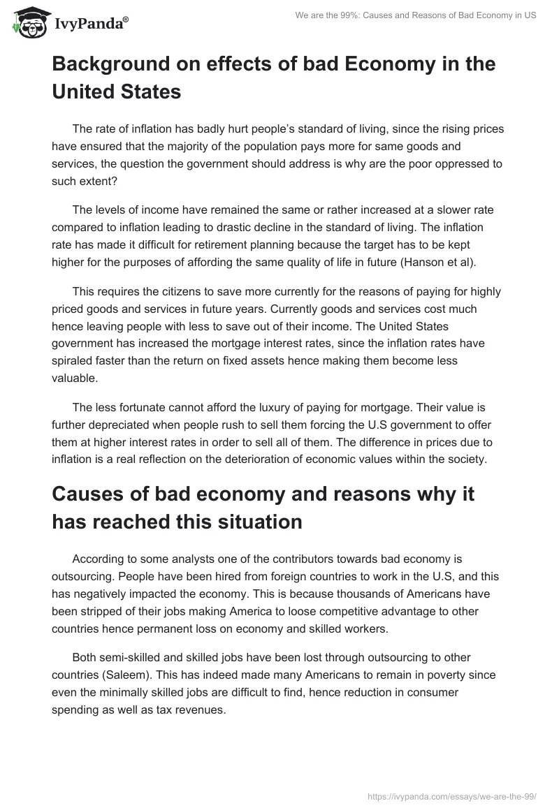 We are the 99%: Causes and Reasons of Bad Economy in US. Page 3