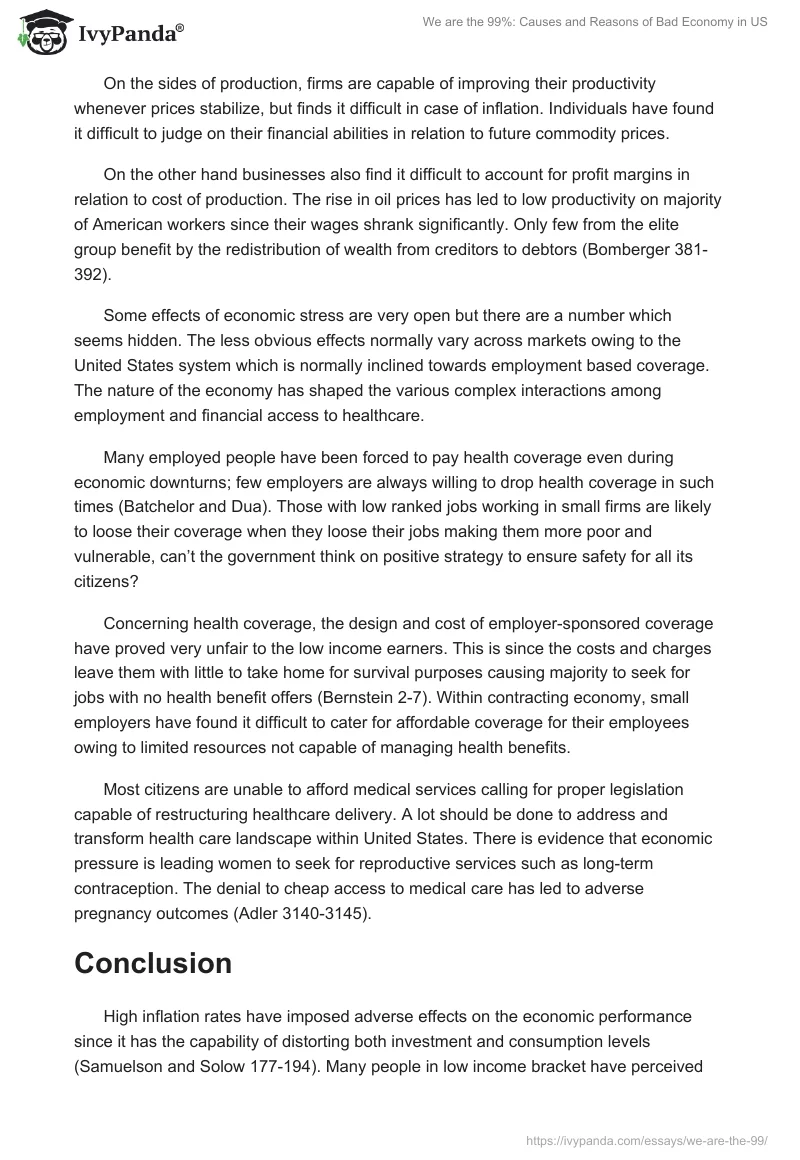 We are the 99%: Causes and Reasons of Bad Economy in US. Page 5