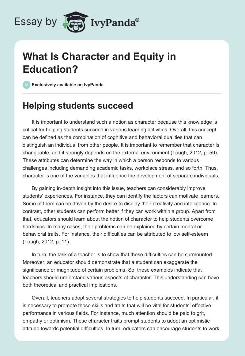 What Is Character and Equity in Education?. Page 1