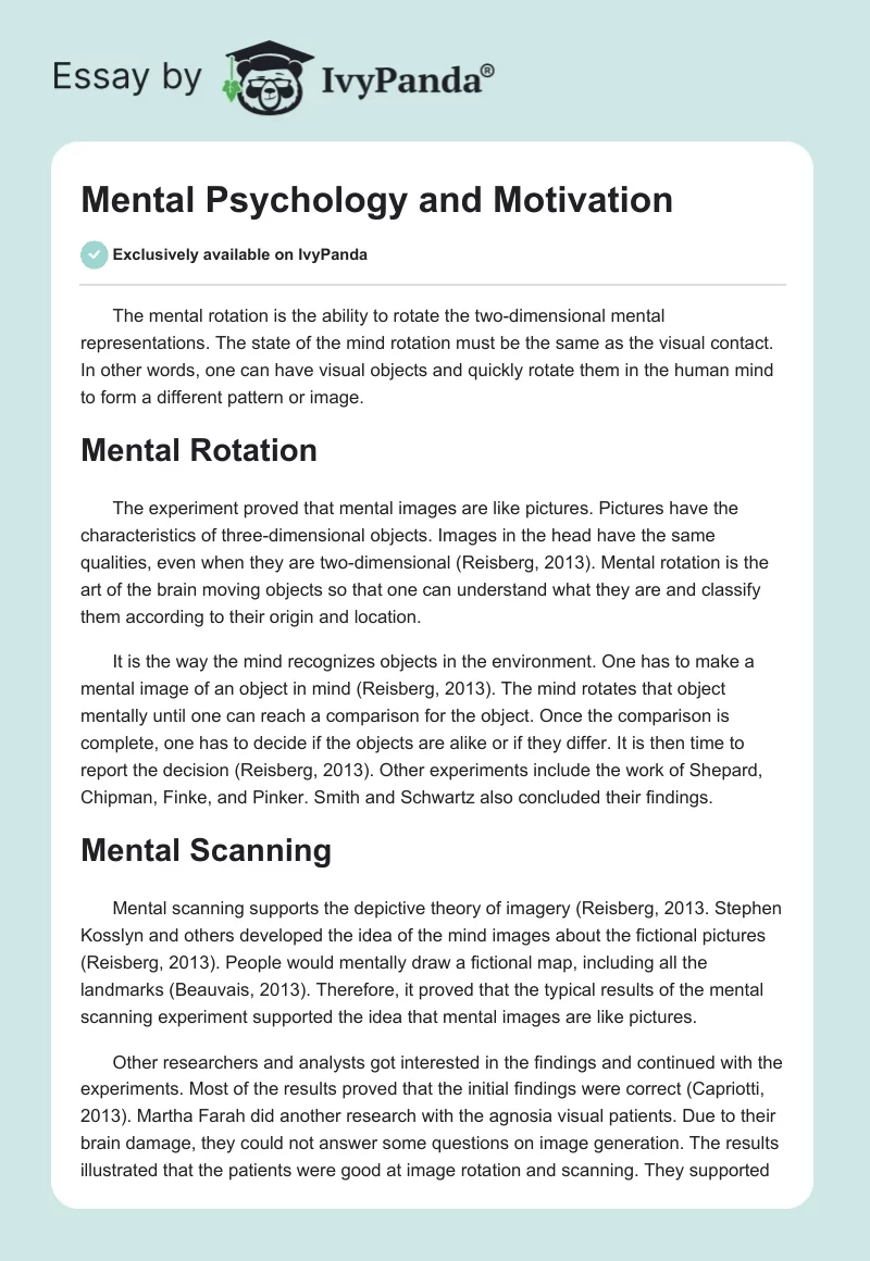 Mental Psychology and Motivation. Page 1