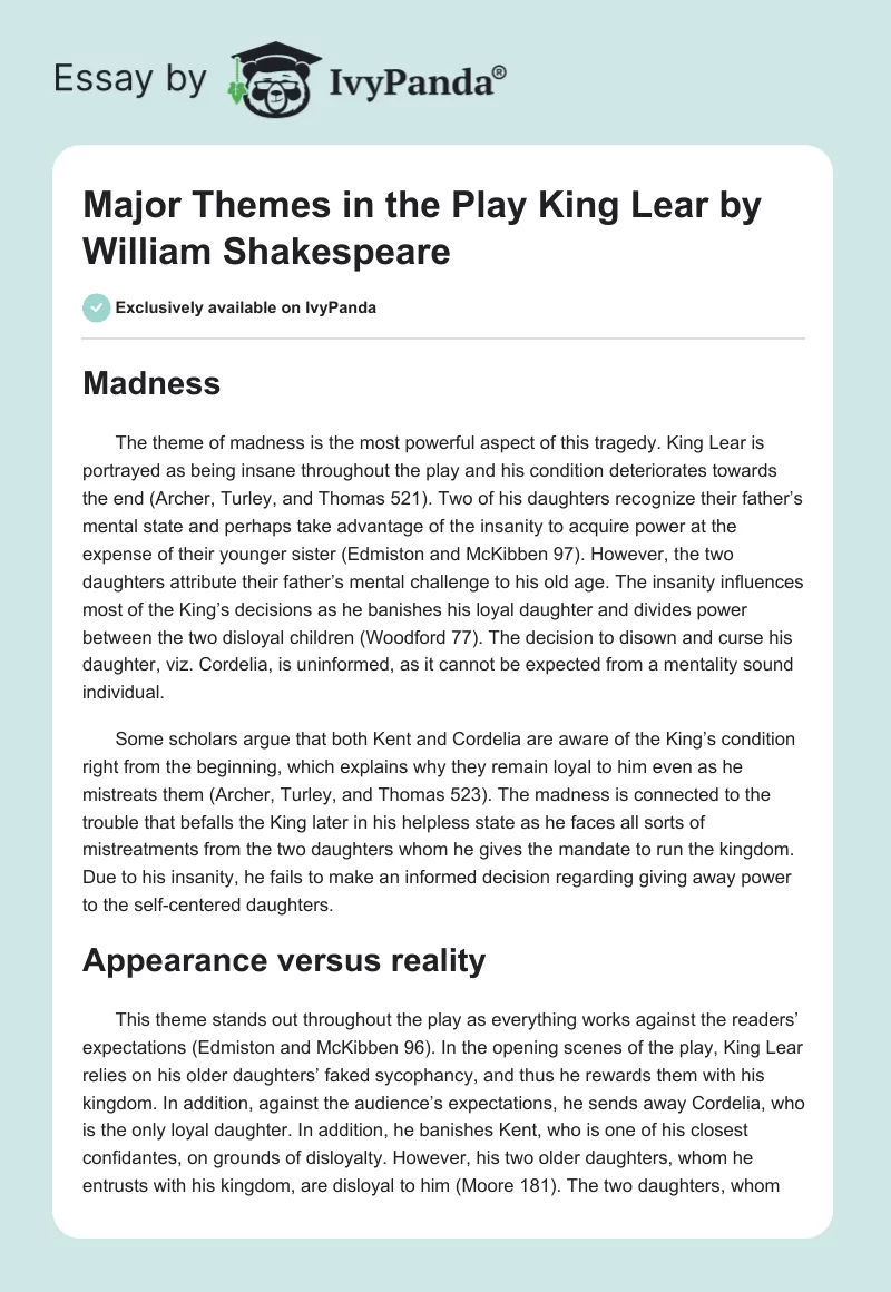 Major Themes in the Play "King Lear" by William Shakespeare. Page 1
