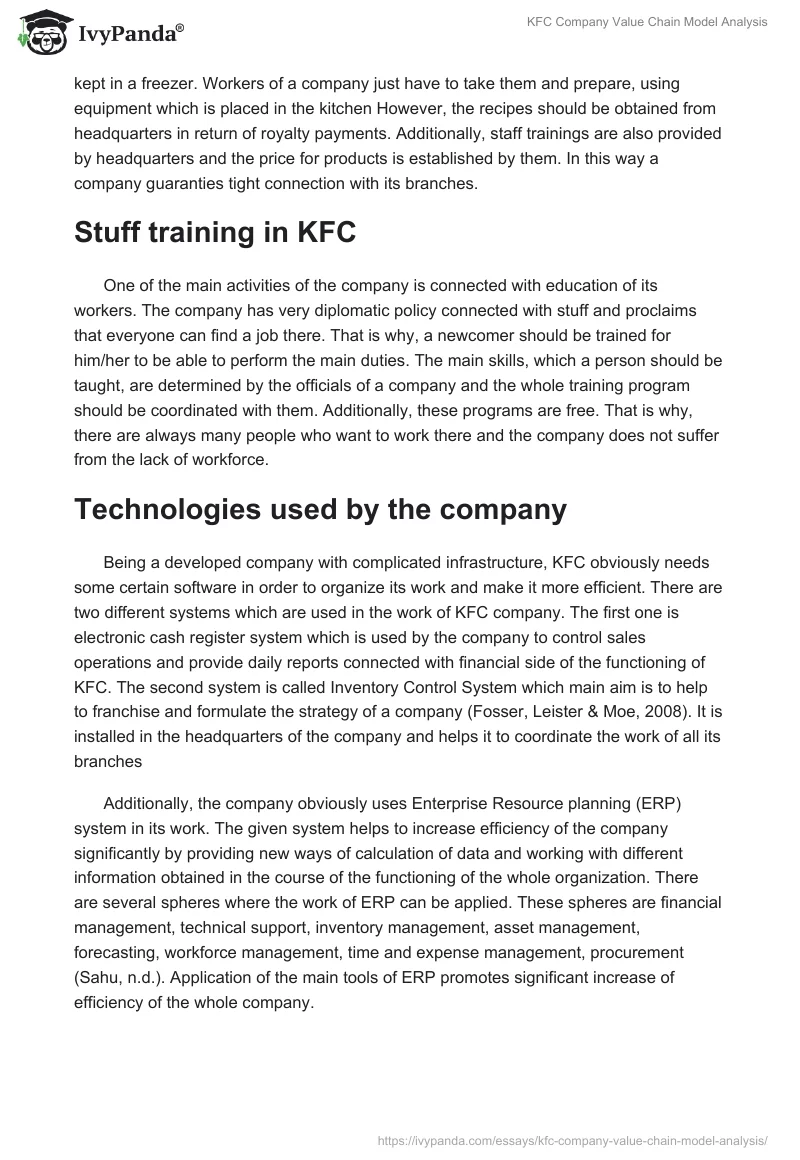 KFC Company Value Chain Model Analysis. Page 2