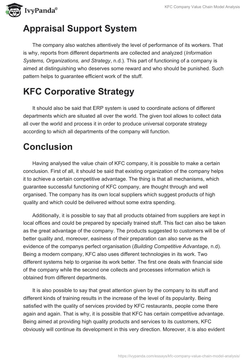 KFC Company Value Chain Model Analysis. Page 3
