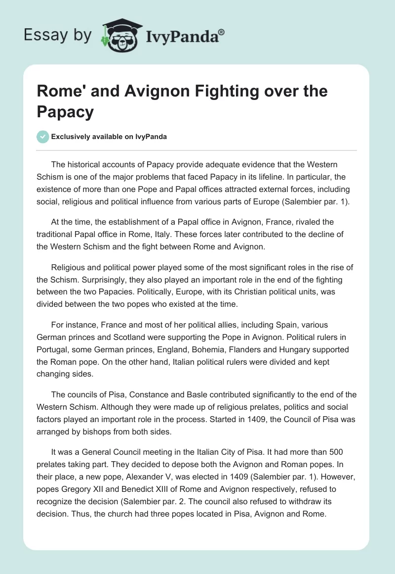 Rome' and Avignon Fighting over the Papacy. Page 1