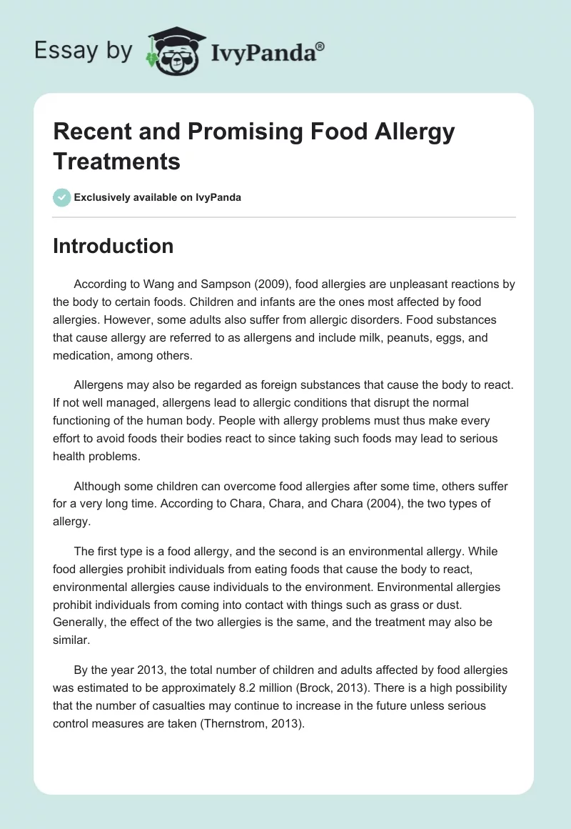 Recent and Promising Food Allergy Treatments. Page 1