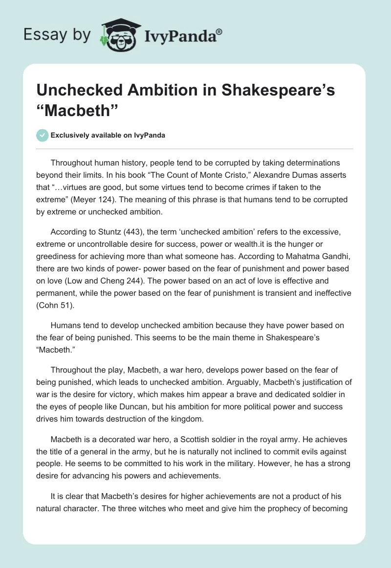 Unchecked Ambition in Shakespeare’s “Macbeth”. Page 1