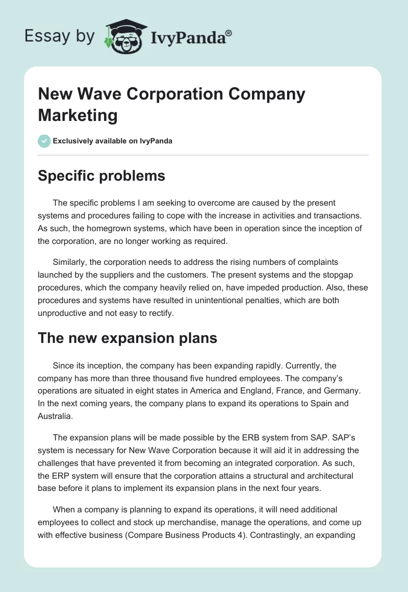 New Wave Corporation Company Marketing. Page 1
