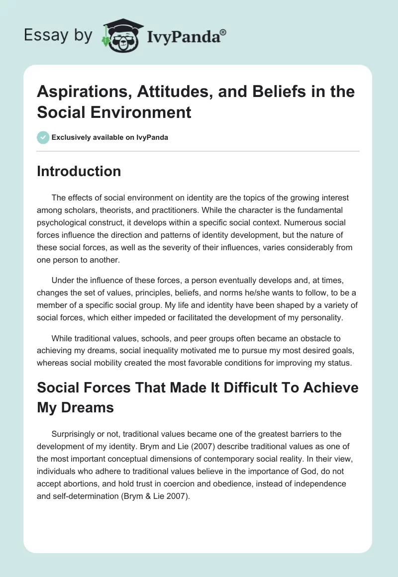 Aspirations, Attitudes, and Beliefs in the Social Environment. Page 1