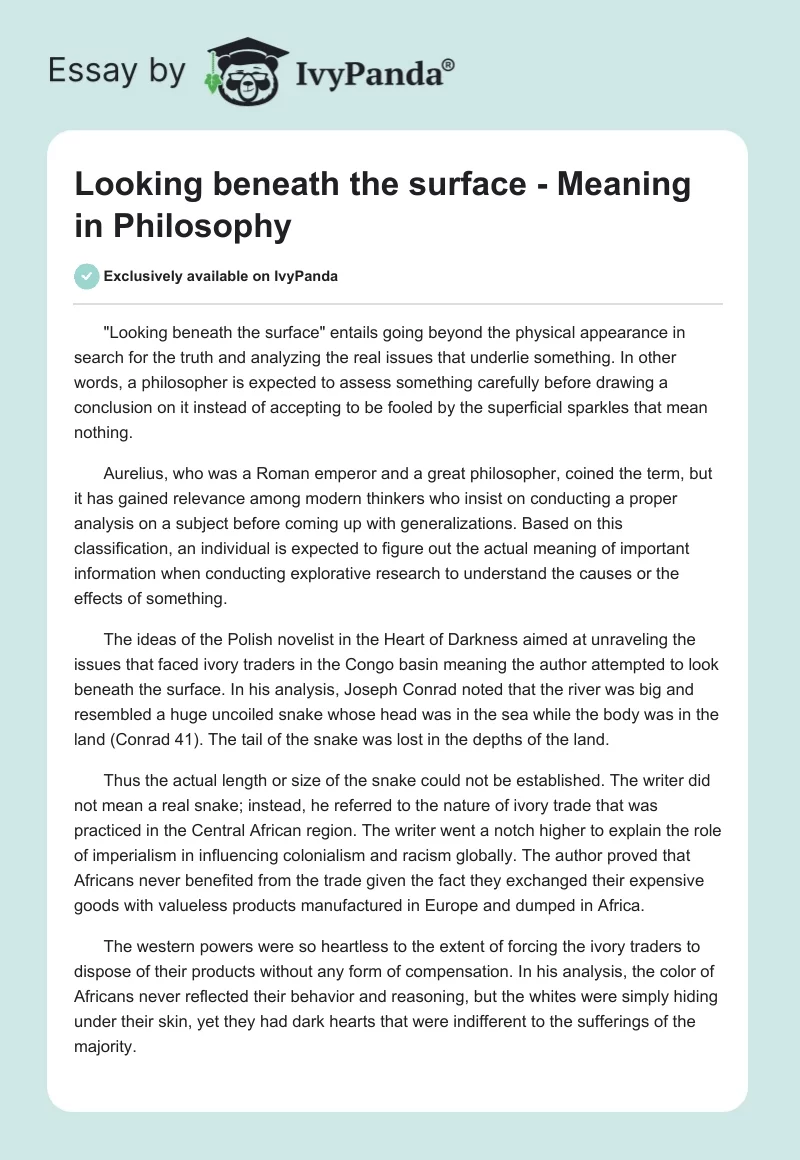 "Looking beneath the surface" - Meaning in Philosophy. Page 1