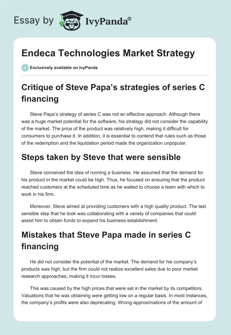 Endeca Technologies Market Strategy. Page 1
