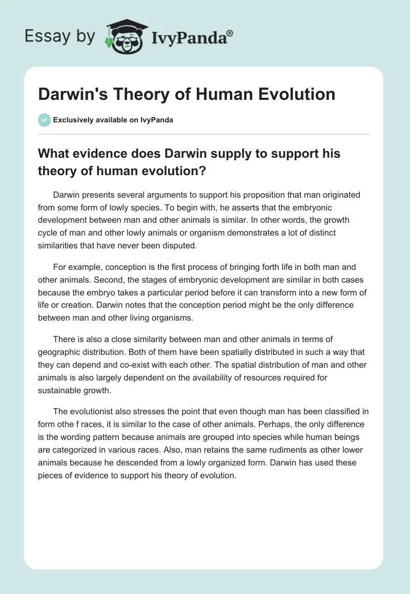 Darwin's Theory of Human Evolution. Page 1