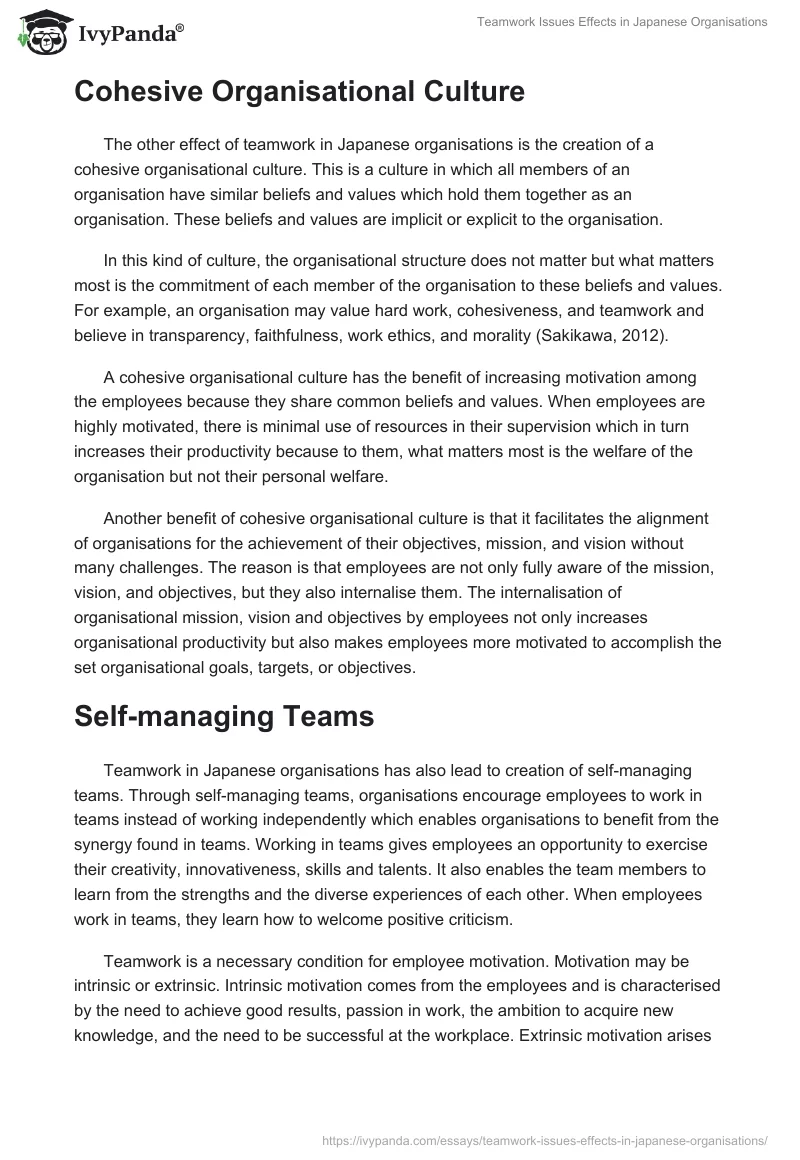 Teamwork Issues Effects in Japanese Organisations. Page 4