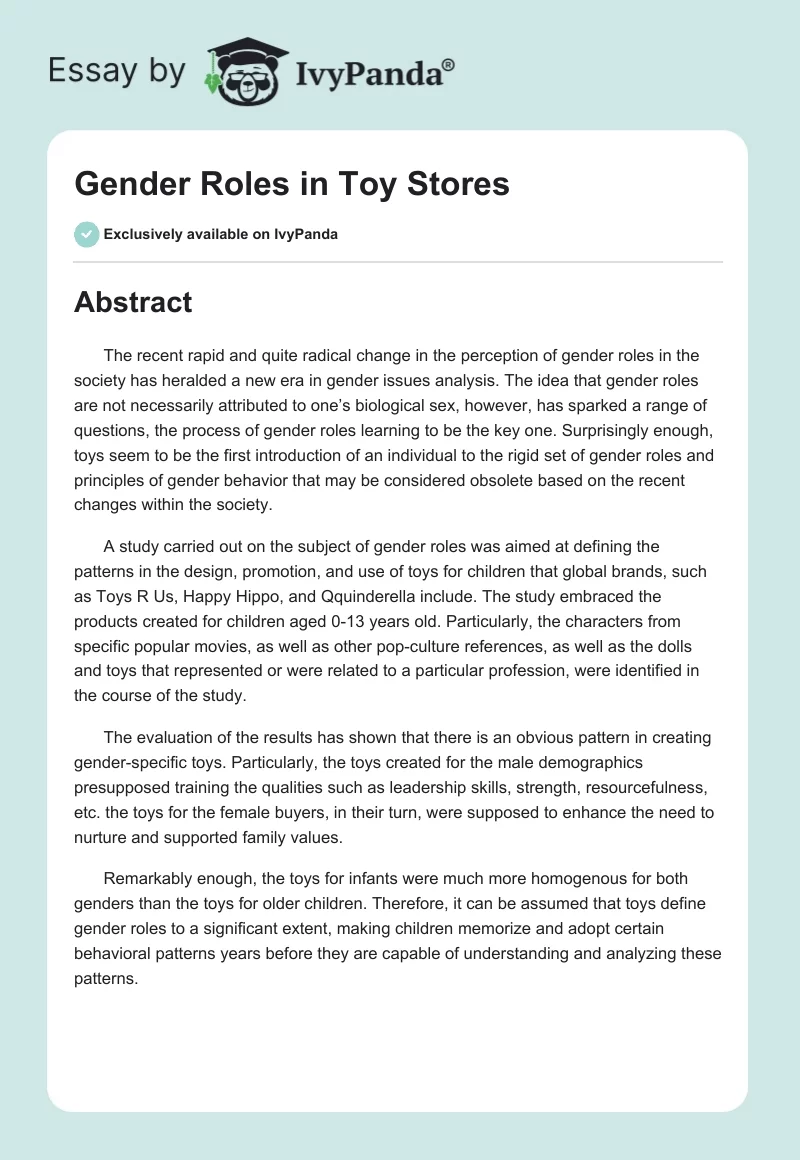 Gender Roles in Toy Stores. Page 1