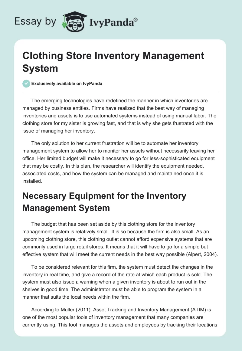 Clothing Store Inventory Management System. Page 1