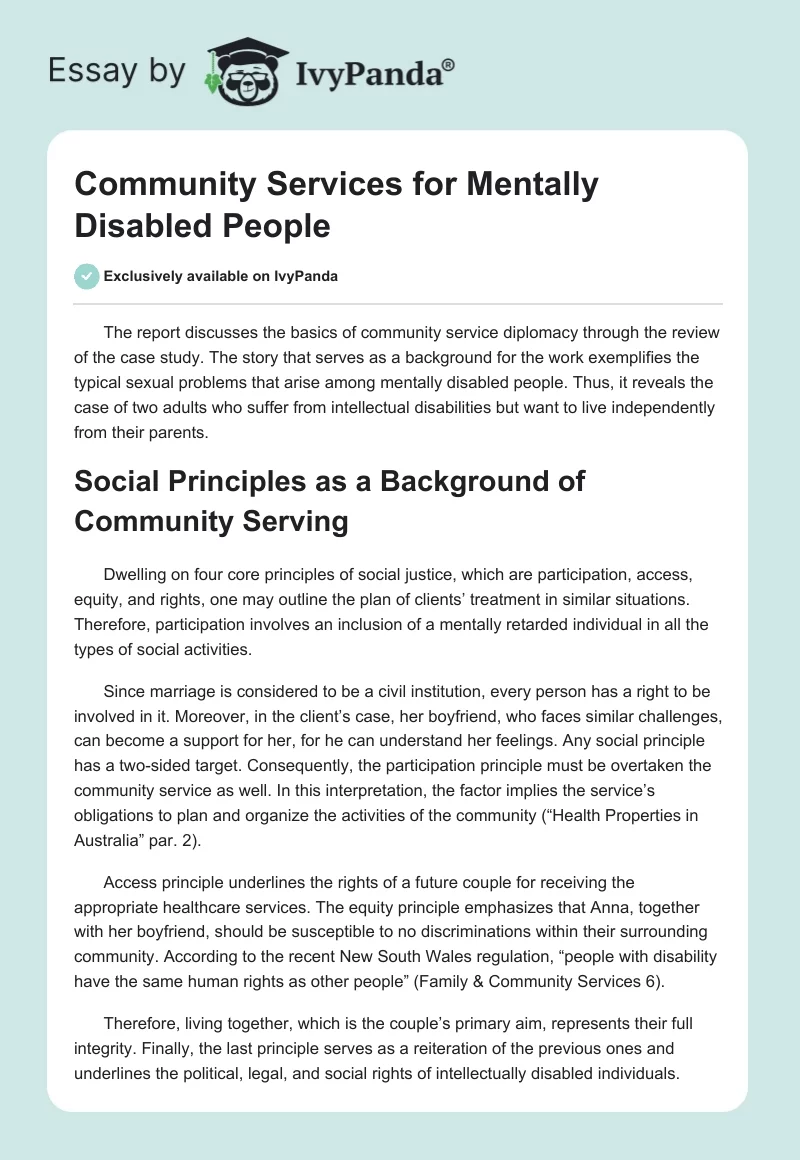 Community Services for Mentally Disabled People. Page 1