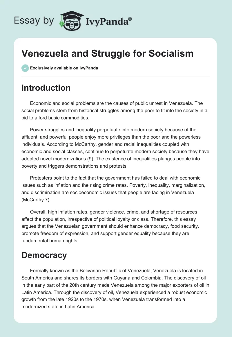 Venezuela and Struggle for Socialism. Page 1