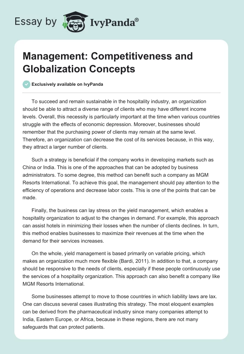Management: Competitiveness and Globalization Concepts. Page 1