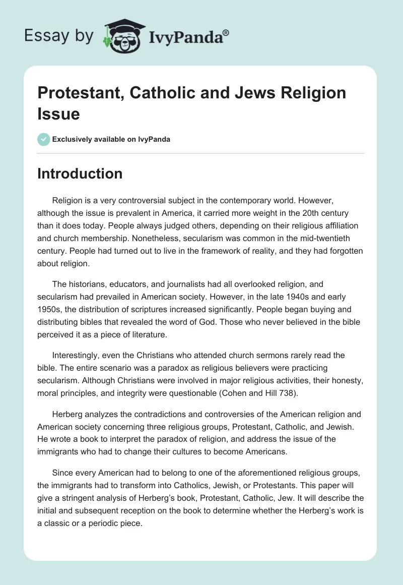 Protestant, Catholic and Jews Religion Issue. Page 1