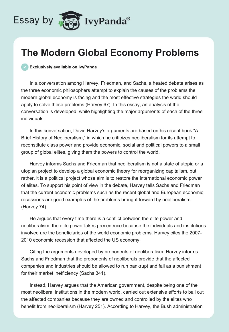 The Modern Global Economy Problems. Page 1