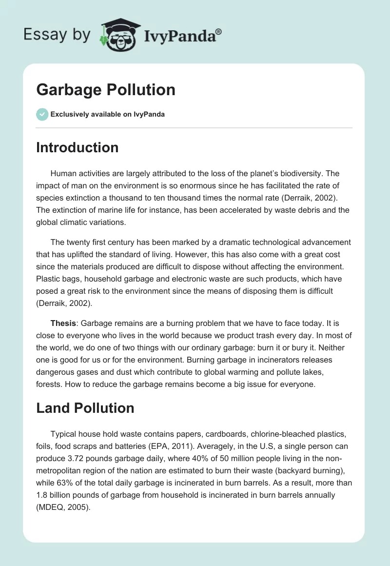 Garbage Pollution. Page 1