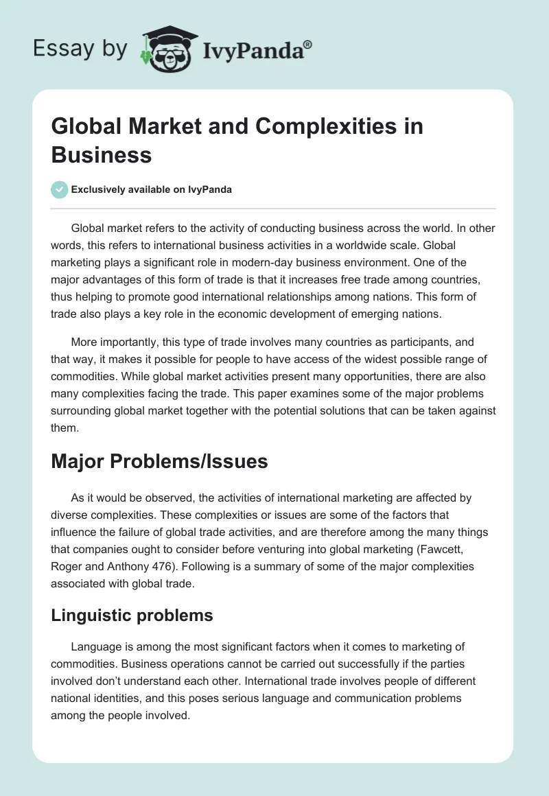 Global Market and Complexities in Business. Page 1