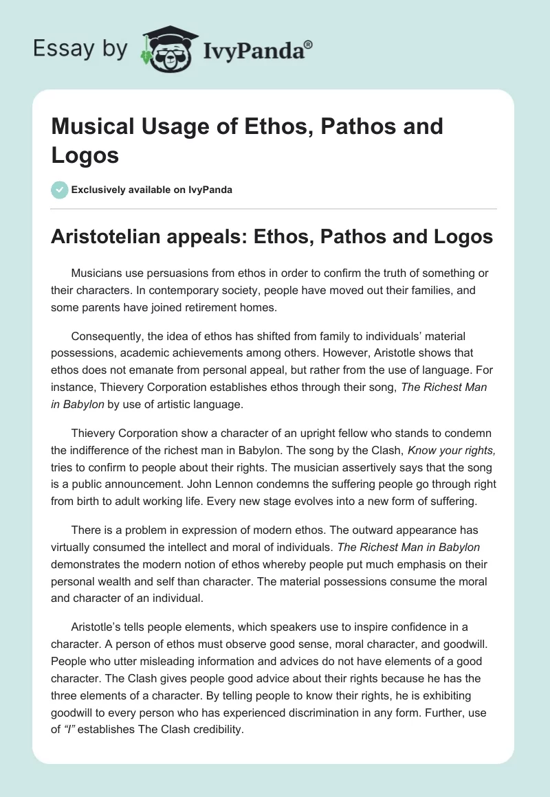 Musical Usage of Ethos, Pathos and Logos. Page 1