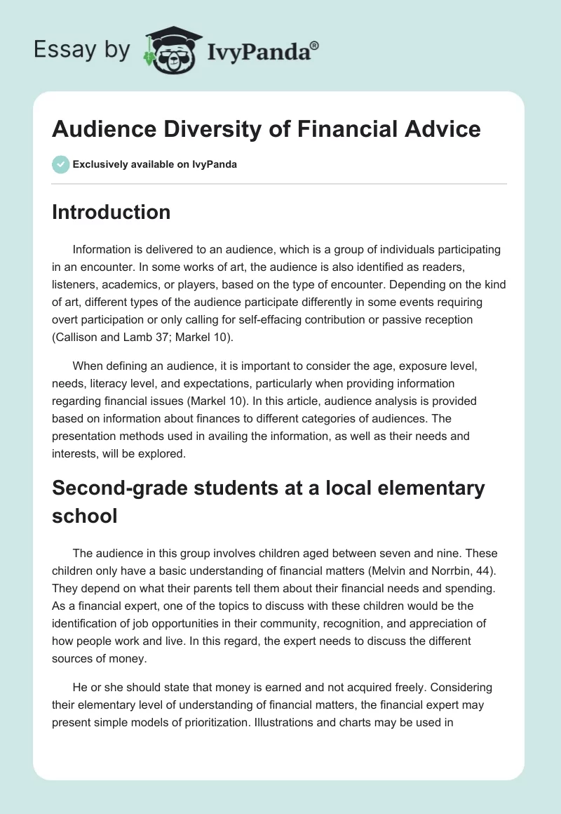 Audience Diversity of Financial Advice. Page 1