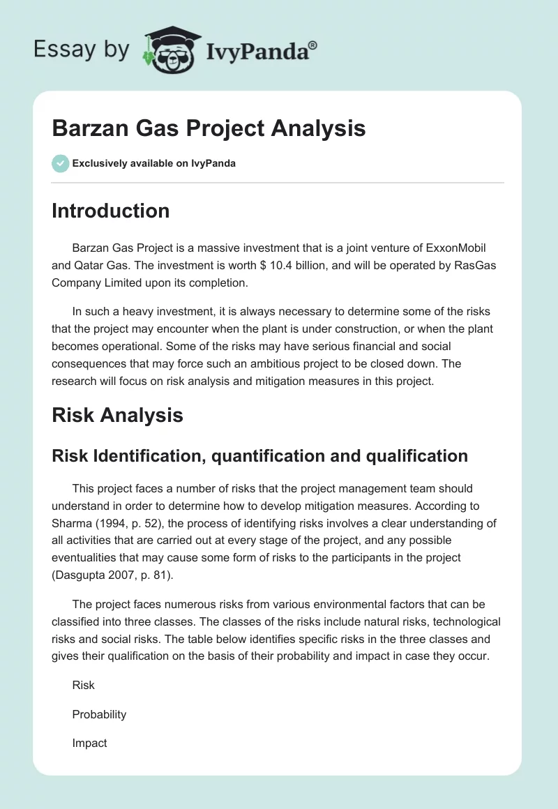 Barzan Gas Project Analysis. Page 1