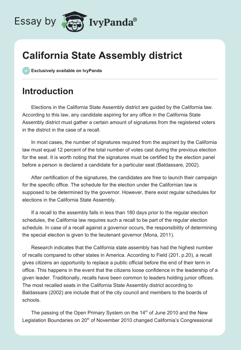 California State Assembly district. Page 1