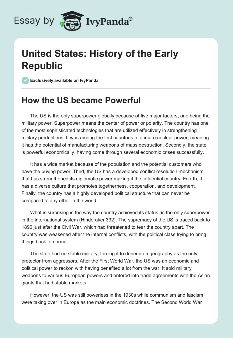 United States: History of the Early Republic. Page 1