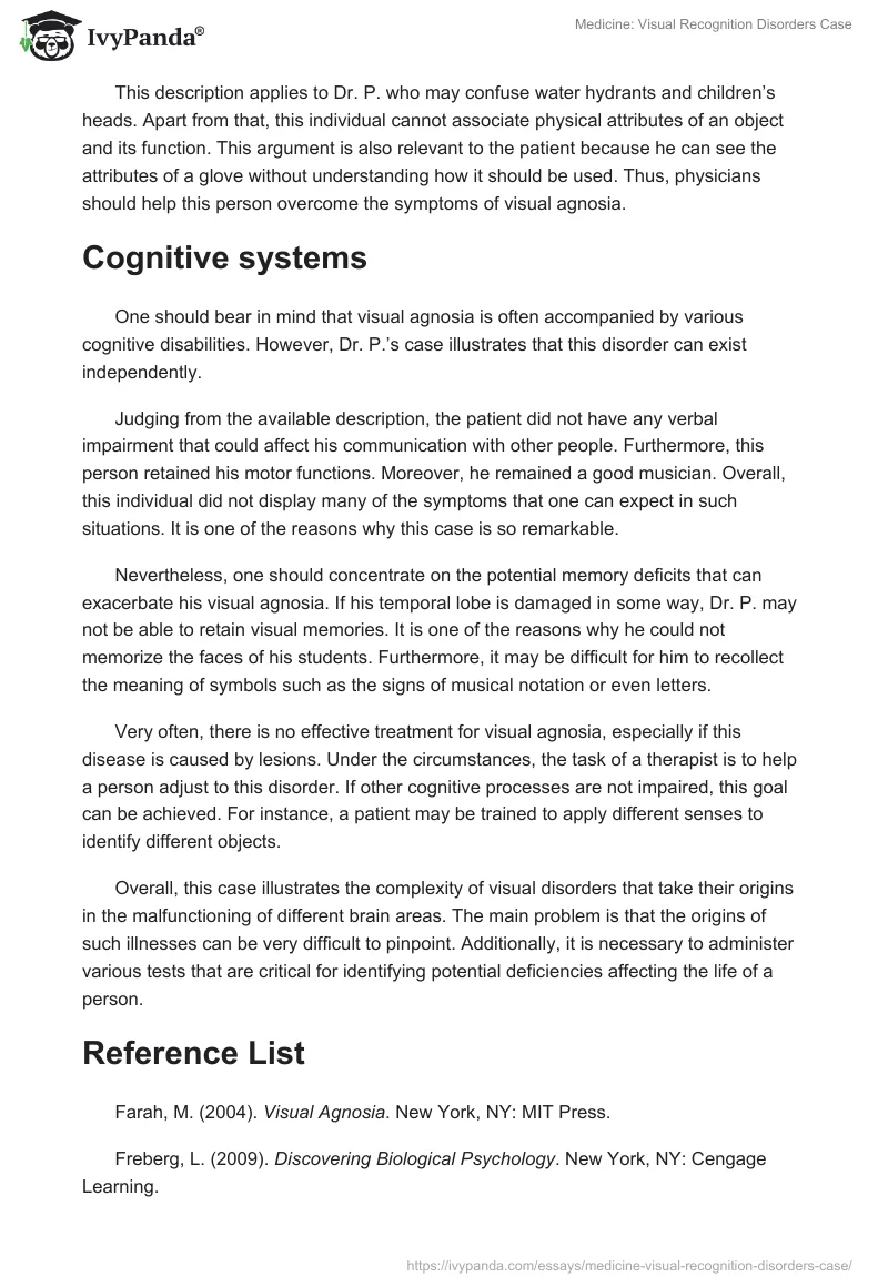 Medicine: Visual Recognition Disorders Case. Page 5