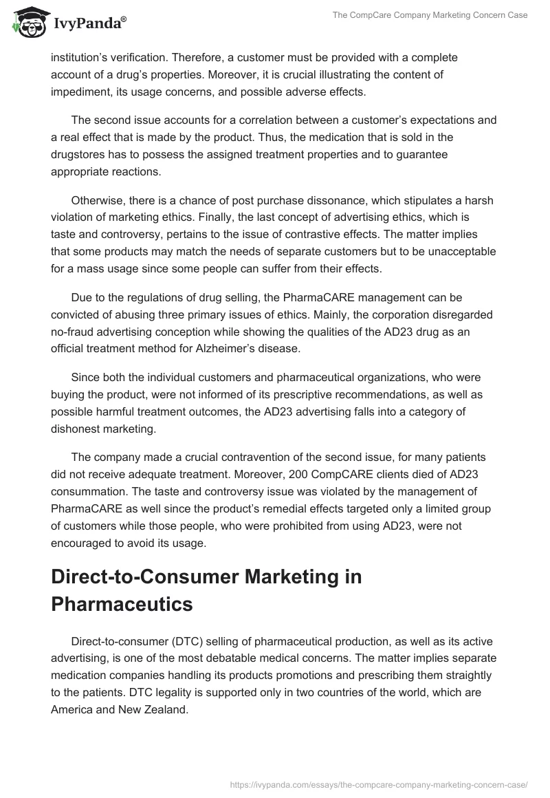 The CompCare Company Marketing Concern Case. Page 2