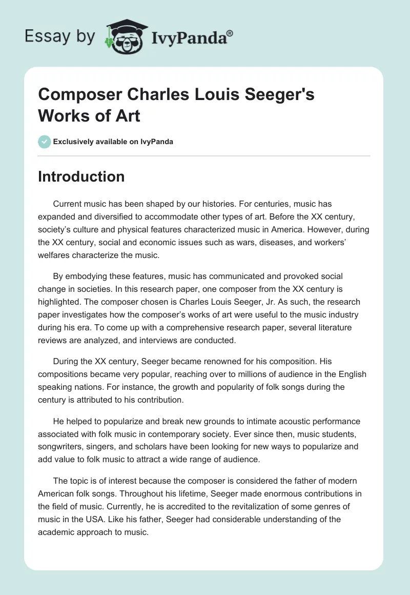 Composer Charles Louis Seeger's Works of Art. Page 1