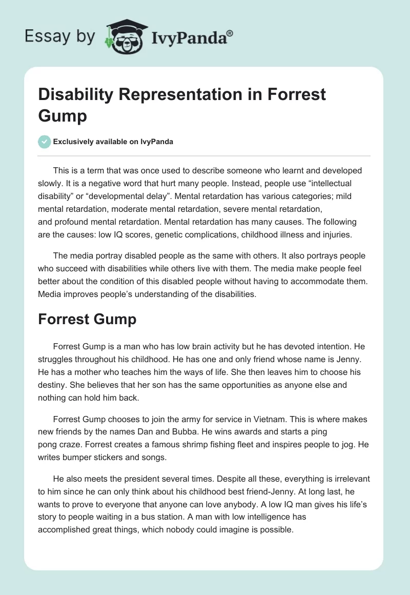 Disability Representation in "Forrest Gump". Page 1