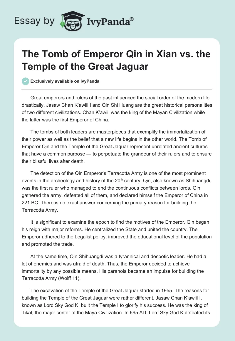 The Tomb of Emperor Qin in Xian vs. the Temple of the Great Jaguar. Page 1