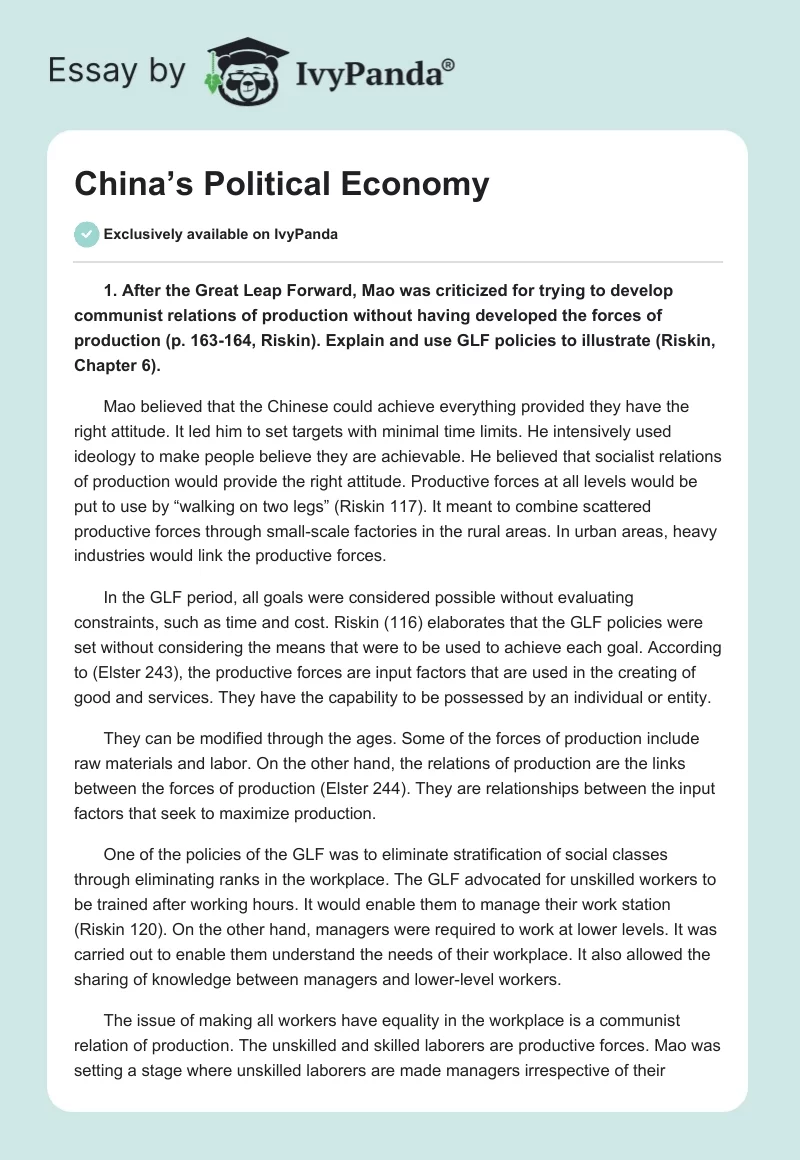 China’s Political Economy. Page 1