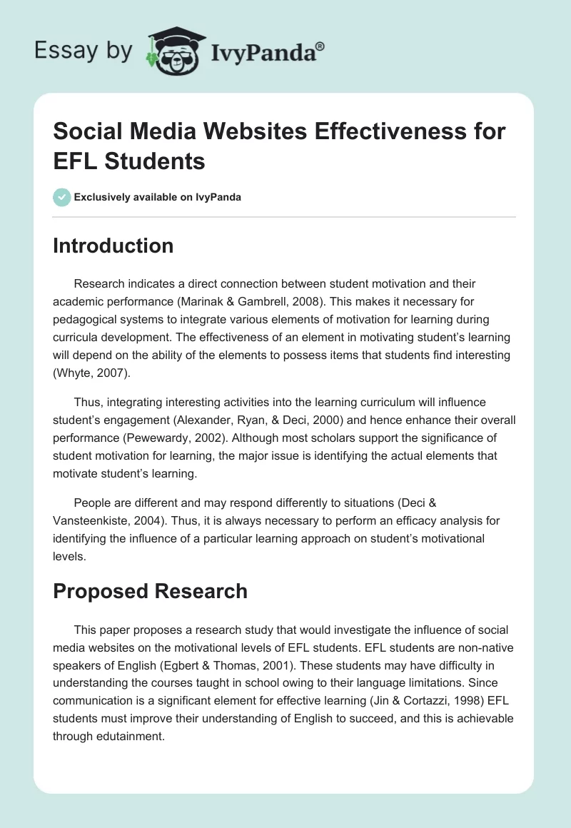 Social Media Websites Effectiveness for EFL Students. Page 1