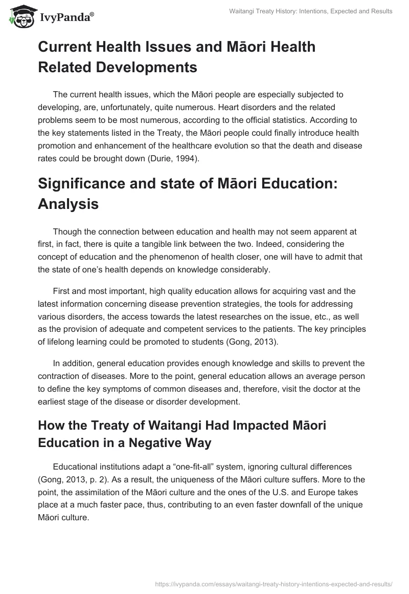 Waitangi Treaty History: Intentions, Expected and Results. Page 3