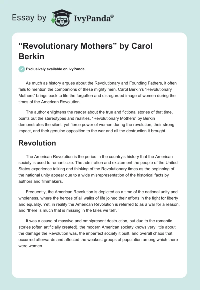 “Revolutionary Mothers” by Carol Berkin. Page 1