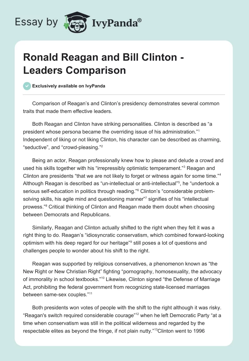 Ronald Reagan and Bill Clinton - Leaders Comparison. Page 1