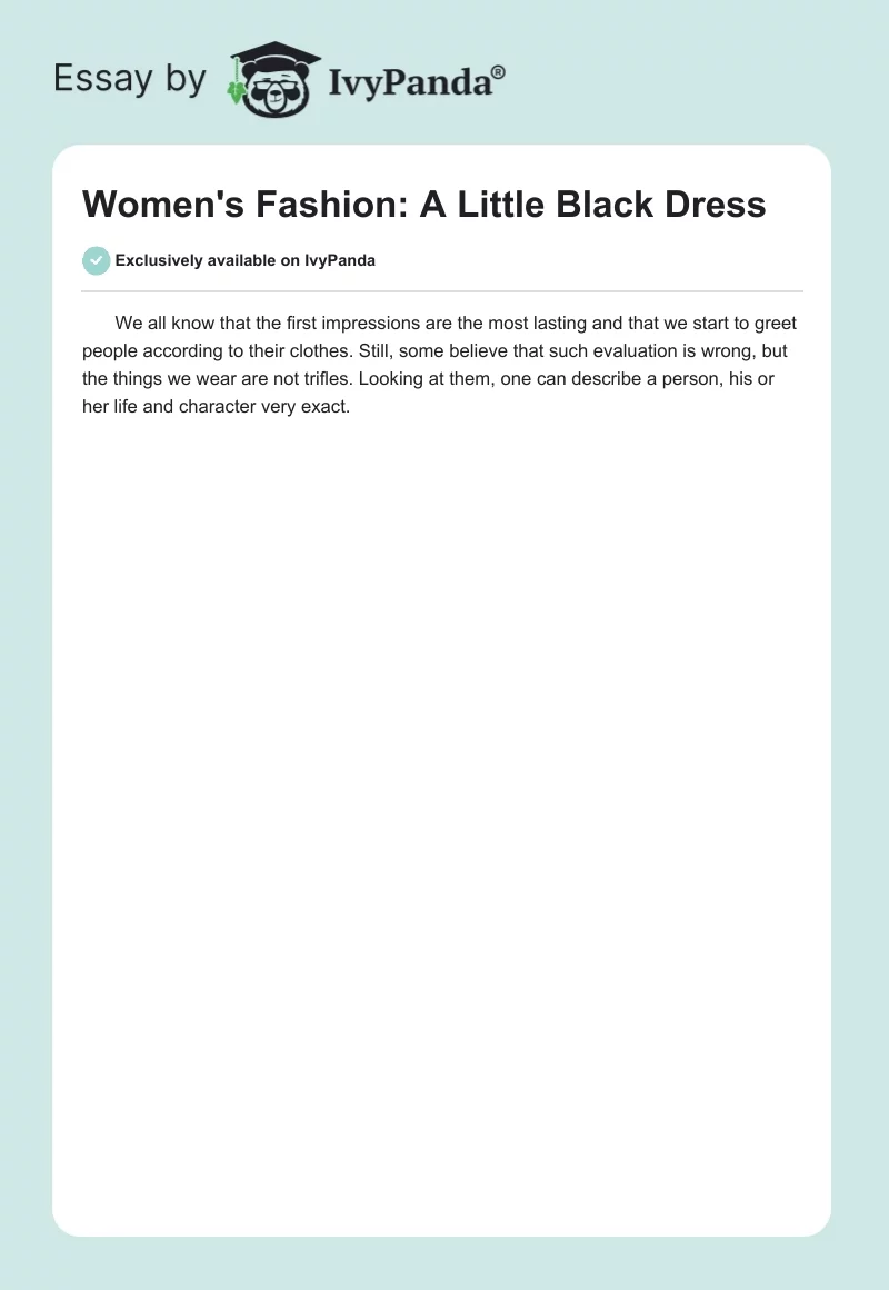 Women's Fashion: A Little Black Dress. Page 1