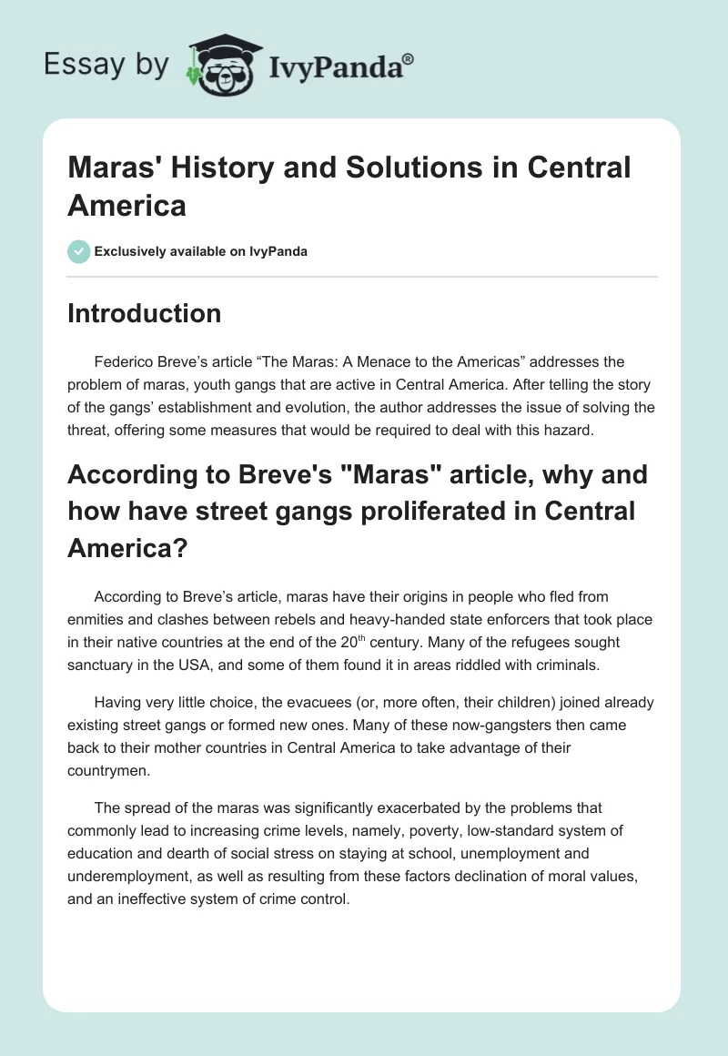 Maras' History and Solutions in Central America. Page 1