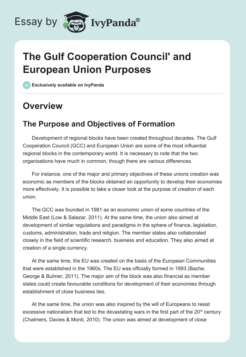 The Gulf Cooperation Council' and European Union Purposes. Page 1