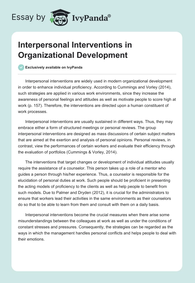 Interpersonal Interventions in Organizational Development. Page 1
