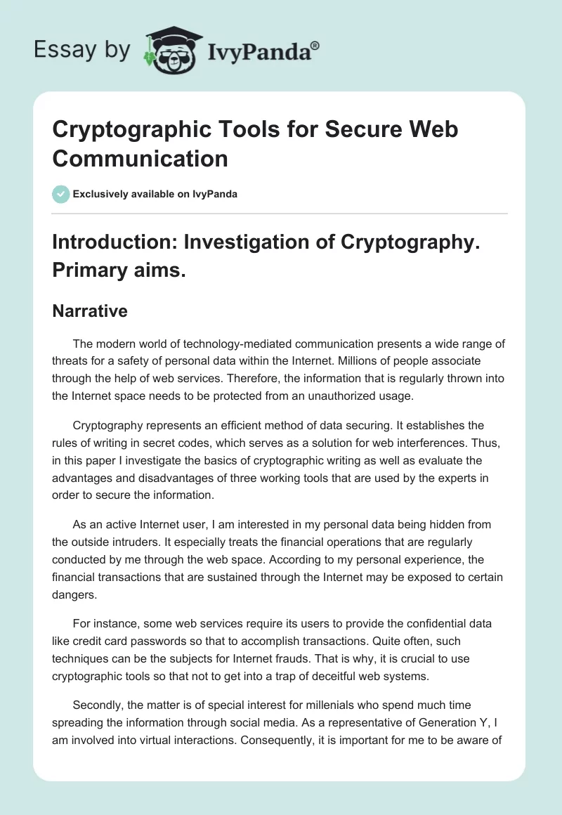 Cryptographic Tools for Secure Web Communication. Page 1