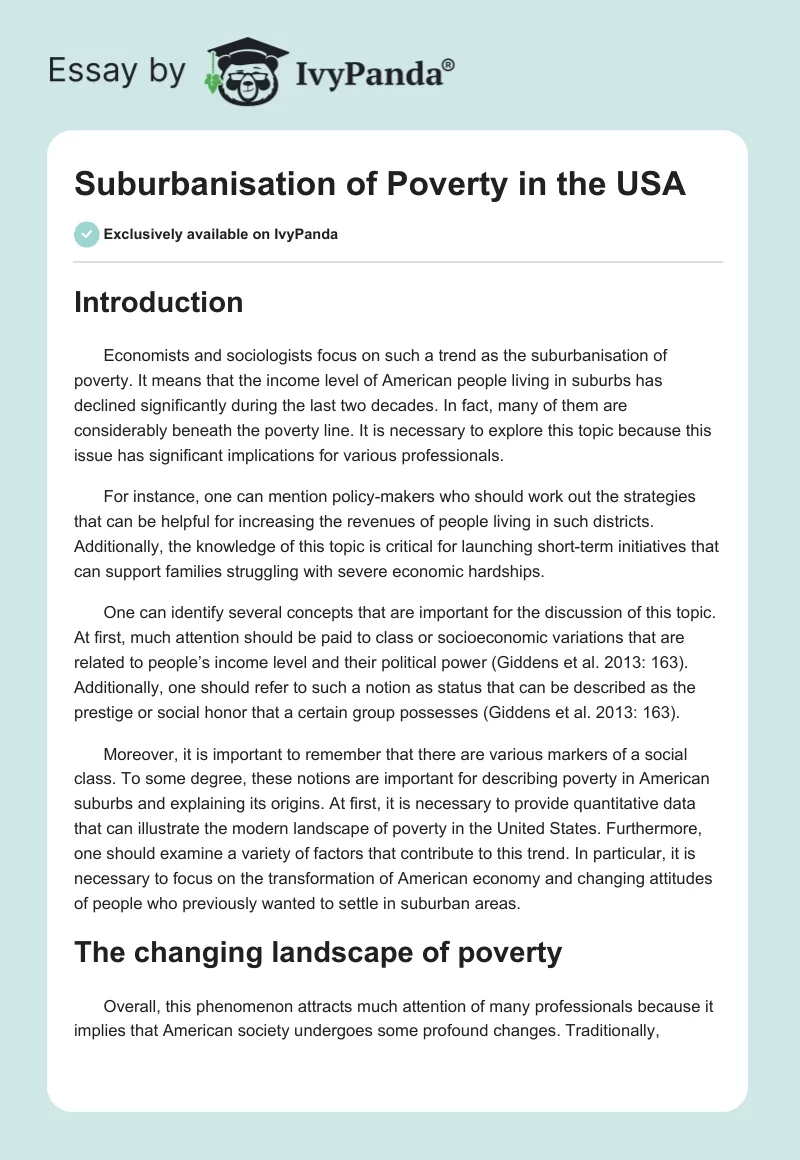 Suburbanisation of Poverty in the USA. Page 1