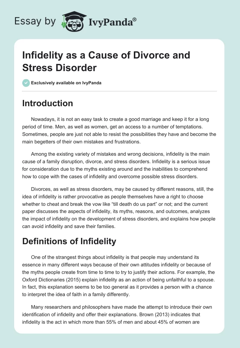 Infidelity as a Cause of Divorce and Stress Disorder. Page 1