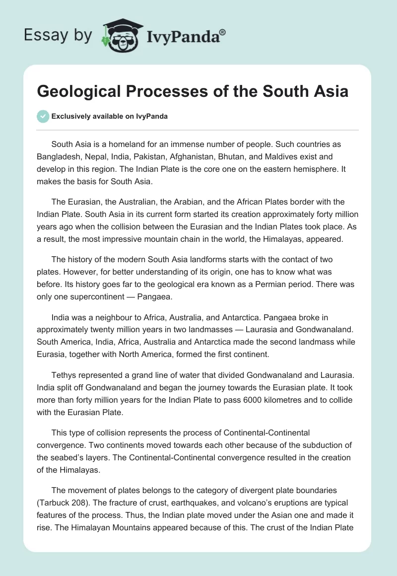 Geological Processes of the South Asia. Page 1