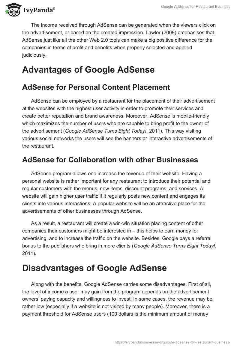 Google AdSense for Restaurant Business. Page 3