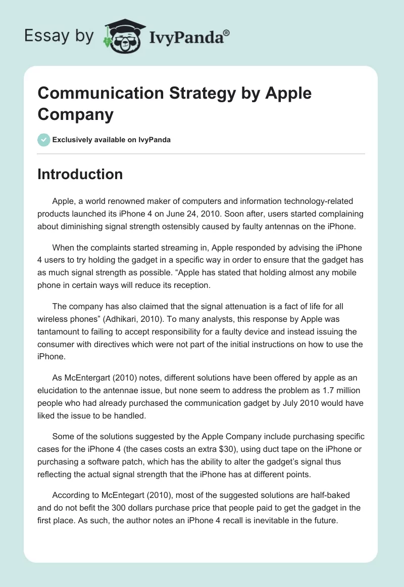 Сommunication Strategy by Apple Company. Page 1